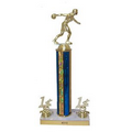 Single Holographic Column Two Trim Trophy - White Marble Base - 6-1/2"